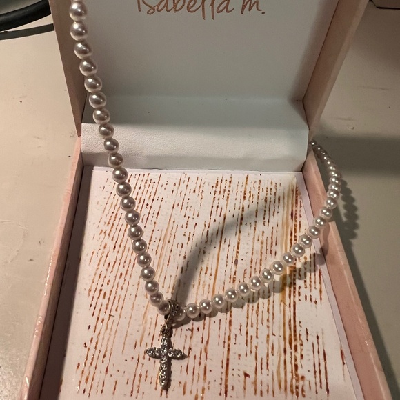 Pearl cross diamond necklace - Picture 1 of 2
